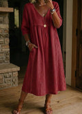 Womens Casual Loose V-Neck Lace Trim Dress
