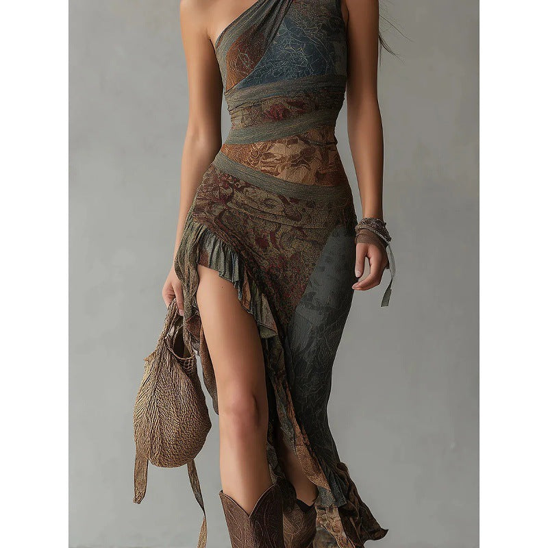 Asymmetrical Sleeveless High Slit Long Dress